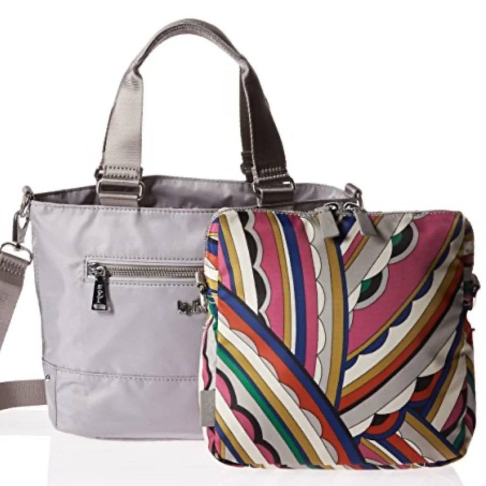 Kipling Adelina Silver light grey pockets multicolor nylon Tote satchel Bag